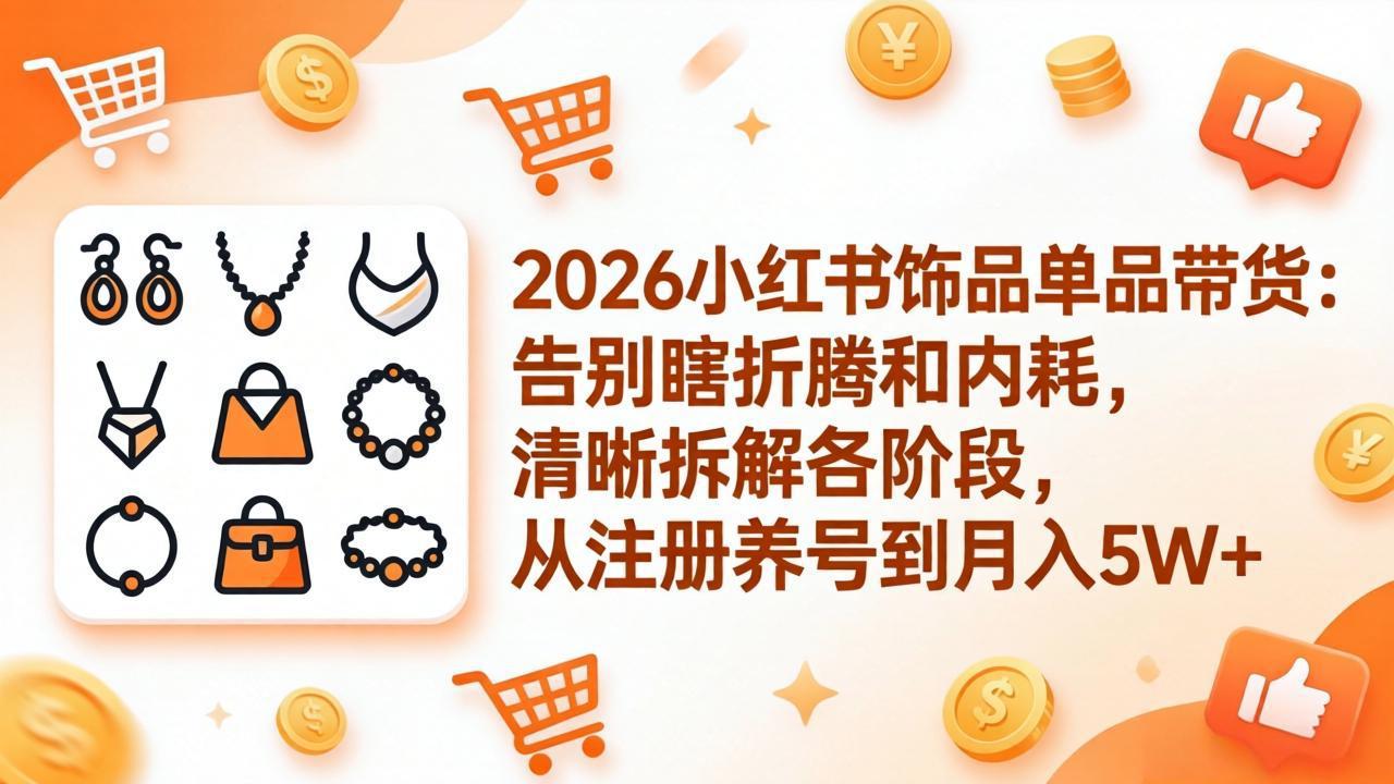 2026小红书饰品单品带货:告别瞎折腾和内耗,清晰拆解各阶段,从注册养号到月入5W+-云顶
