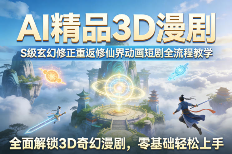 AI精品3D漫剧S级玄幻修正重返修仙界动画短剧全流程教学，全面解锁3D奇幻漫剧，零基础轻松上手-云顶
