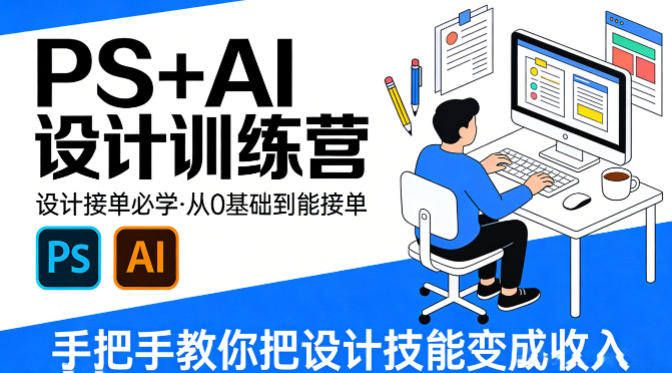 设计接单必学，PS+AI设计训练营，从0基础到能接单，手把手教你把设计技能变成收入-云顶