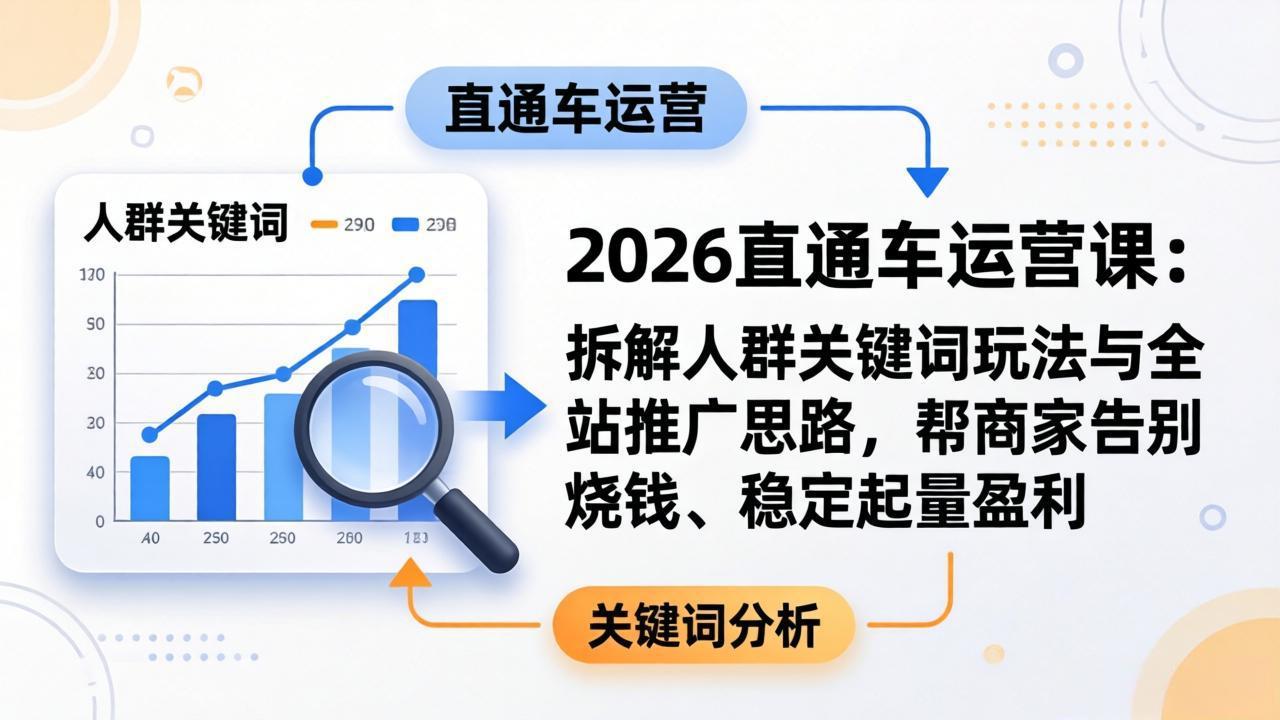 2026直通车运营课:拆解人群关键词玩法与全站推广思路,帮商家告别烧钱、稳定起量盈利-云顶