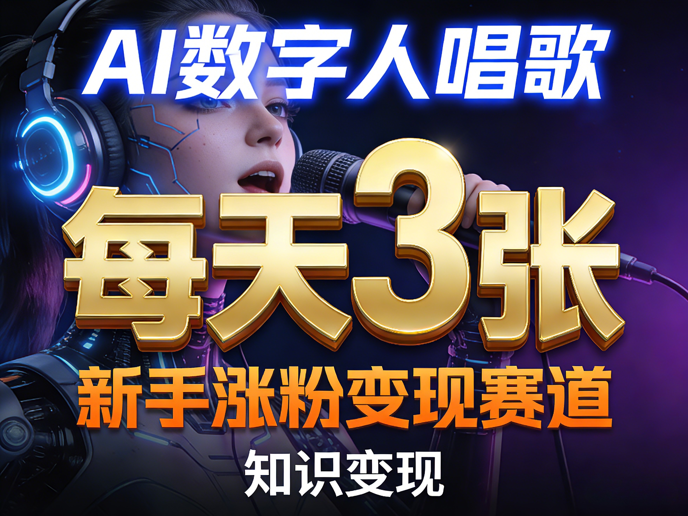 AI数字人唱歌,新手涨粉变现赛道,每天3张和知识付费,副业必备-云顶