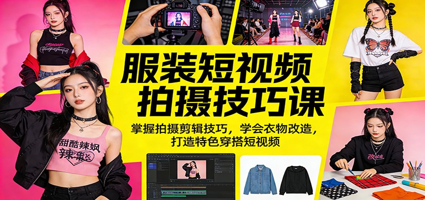 服装短视频拍摄技巧课：掌握拍摄剪辑技巧，学会衣物改造，打造特色穿搭短视频-云顶