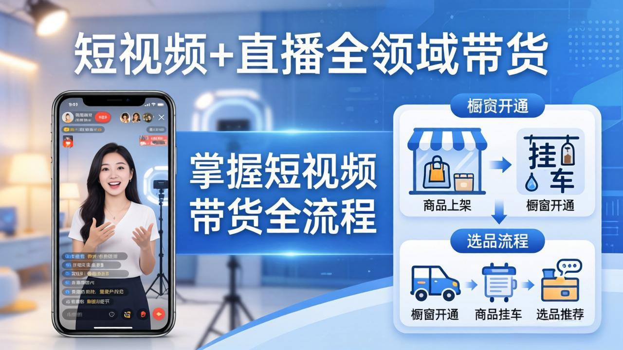 短视频+直播全领域带货-更新：掌握橱窗开通、挂车、选品、爆款文案改编等短视频带货全流程-云顶