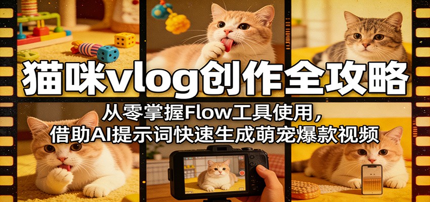 猫咪vlog创作全攻略：从零掌握Flow工具使用，借助AI提示词快速生成萌宠爆款视频-云顶