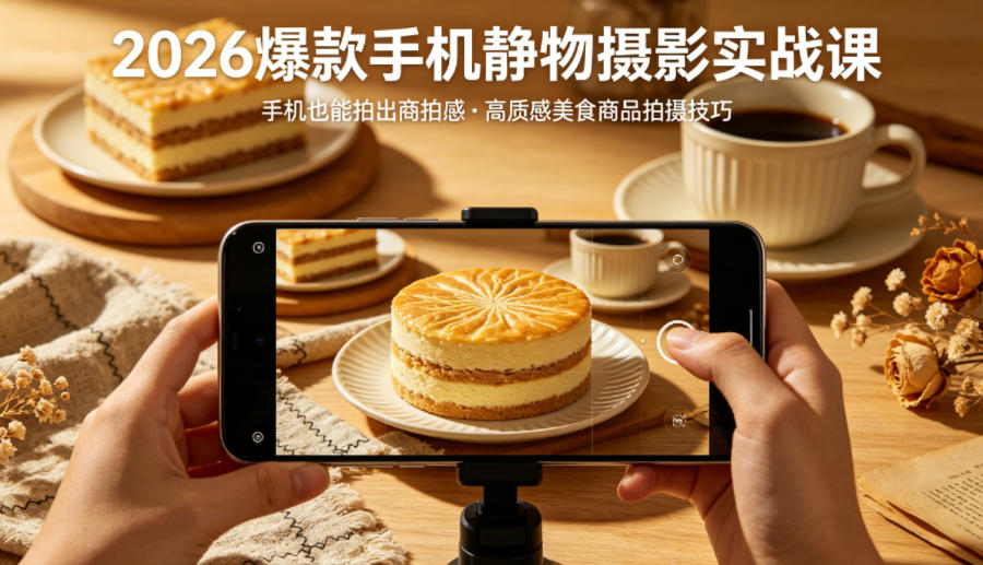 2026爆款手机静物摄影实战课，手机也能拍出商拍感，学会拍出高质感美食商品-云顶