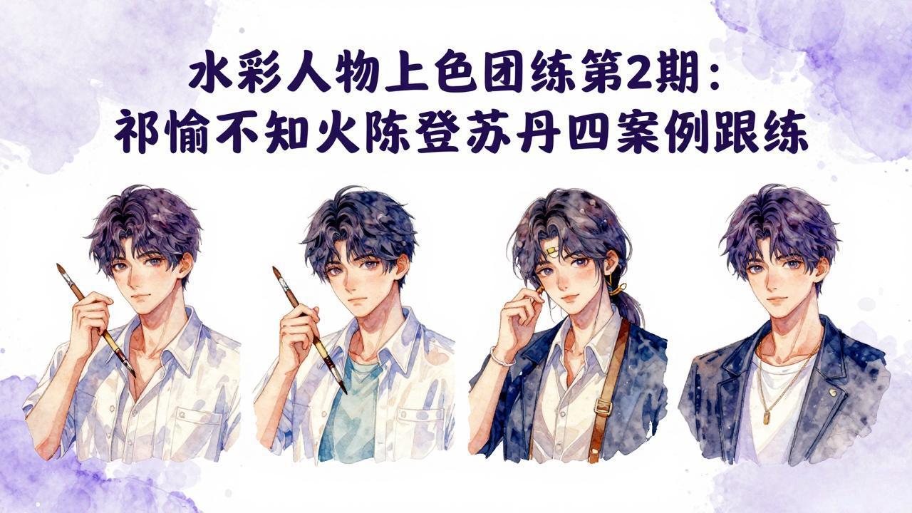 水彩人物上色团练第2期：祁煜不知火陈登苏丹四案例跟练，手把手提升绘画能力-云顶