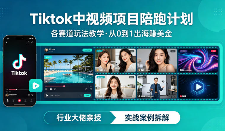 某大佬的Tiktok中视频项目陪跑，涵盖TK各个赛道玩法教学，从0到1出海賺美金-云顶