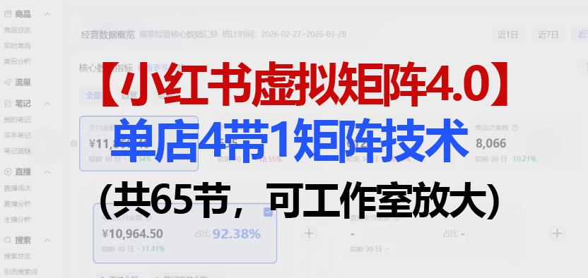 小红书虚拟矩阵4.0技术：单店4带1矩阵(共65节，可工作室放大)-云顶