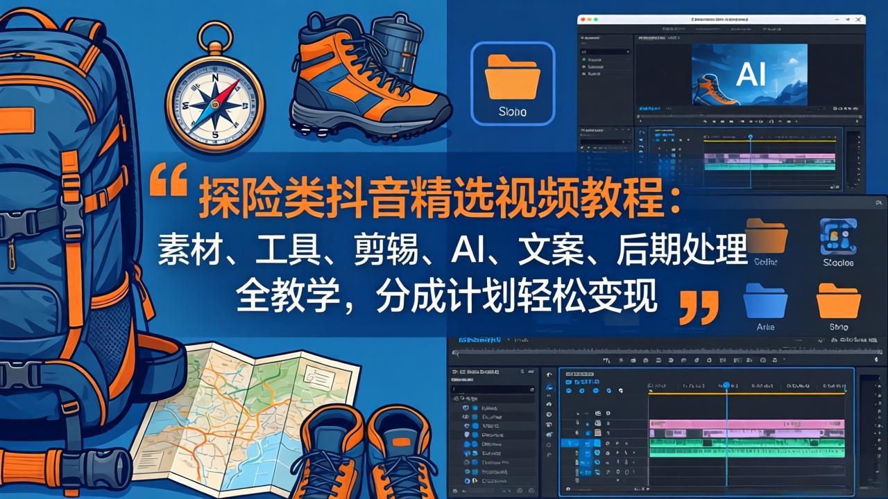 探险类抖音精选视频教程：素材、工具、剪辑、AI、文案、后期处理全教学，分成计划轻松变现-云顶