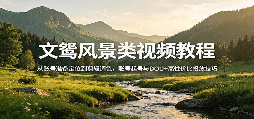 文鸳风景类视频教程：从账号准备定位到剪辑调色，账号起号与DOU+高性价比投放技巧-云顶