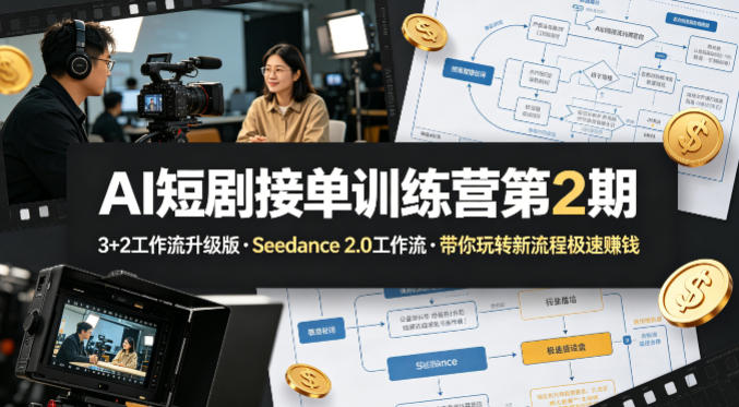AI短剧接单训练营第2期，3+2工作流升级版，Seedance 2.0工作流，带你玩转新流程极速賺钱-云顶