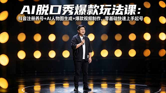AI脱口秀爆款玩法课：抖音注册养号+AI人物图生成+爆款视频制作，零基础快速上手起号-云顶