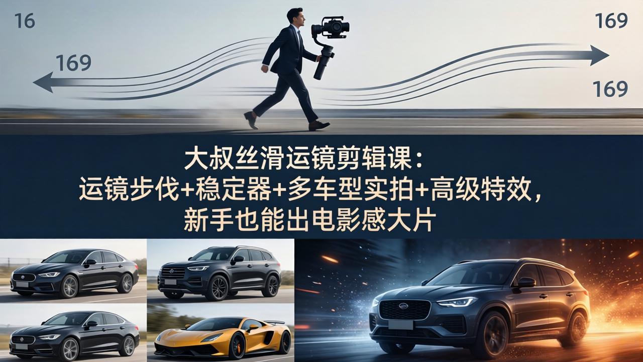 大叔丝滑运镜剪辑课：运镜步伐+稳定器+多车型实拍+高级特效，新手也能出电影感大片-云顶