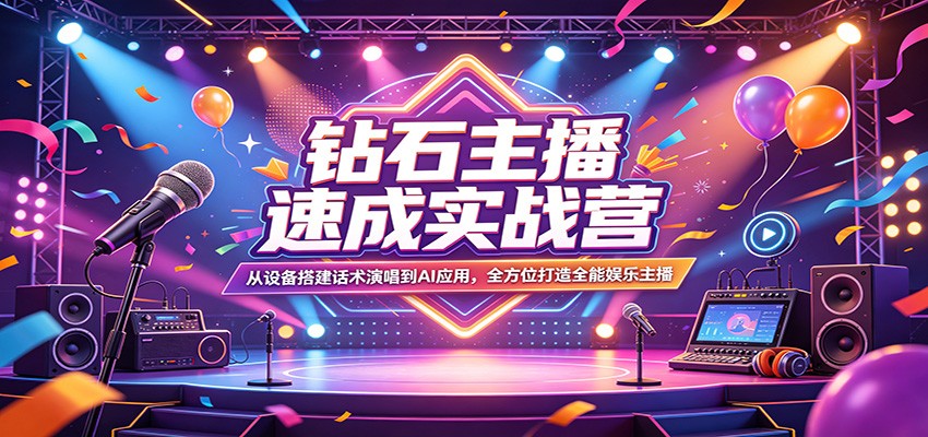 钻石主播速成实战营：从设备搭建话术演唱到AI应用，全方位打造全能娱乐主播-元界