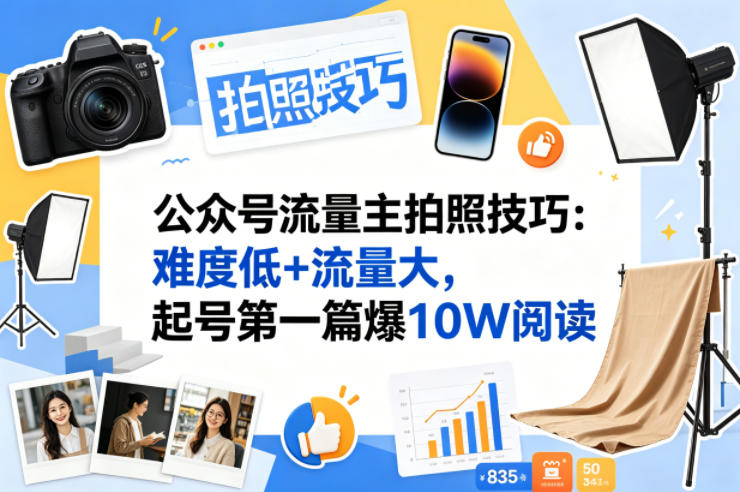 公众号流量主之拍照技巧赛道，难度低+流量大，起号第一篇就爆了10w阅读-元界