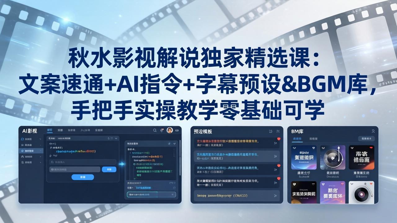 秋水影视解说独家精选课：文案速通+AI指令+字幕预设+BGM库，手把手实操教学零基础可学-元界