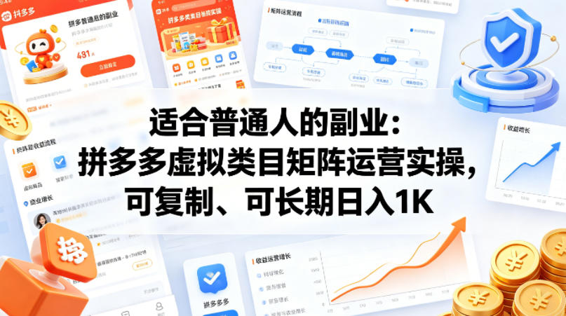 适合普通人的副业：拼多多虚拟类目矩阵运营实操，可复制、可长期日入1K【揭秘】-元界