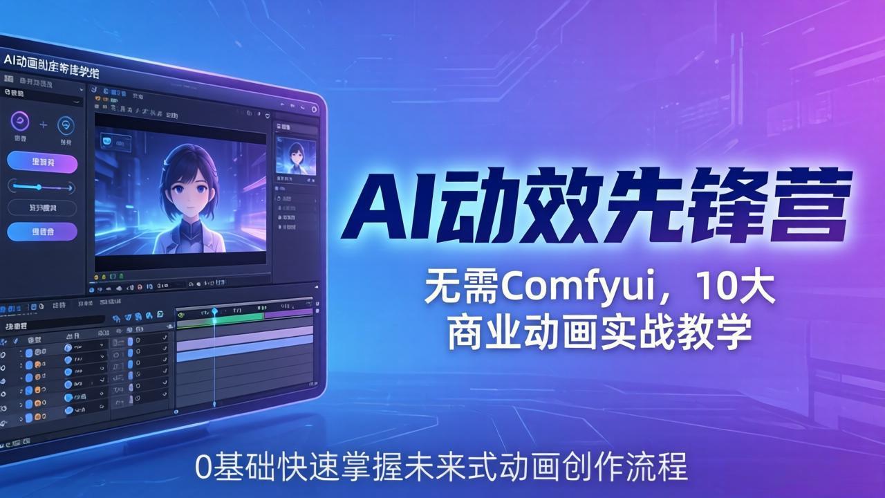 AI 动效先锋营：无需Comfyui，10大商业动画实战教学，0基础快速掌握未来式动画创作流程-元界
