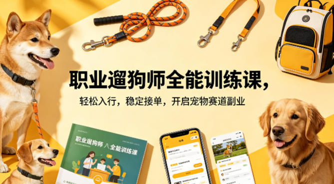职业遛狗师全能训练课，轻松入行，稳定接单，开启宠物赛道副业-元界
