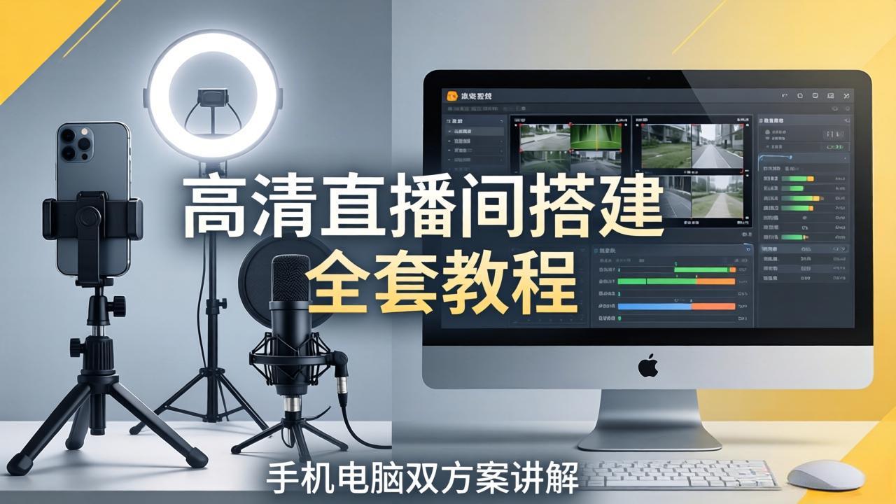 高清直播间搭建全套教程，手机电脑双方案讲解，设备选型调试多机位实操教学-元界