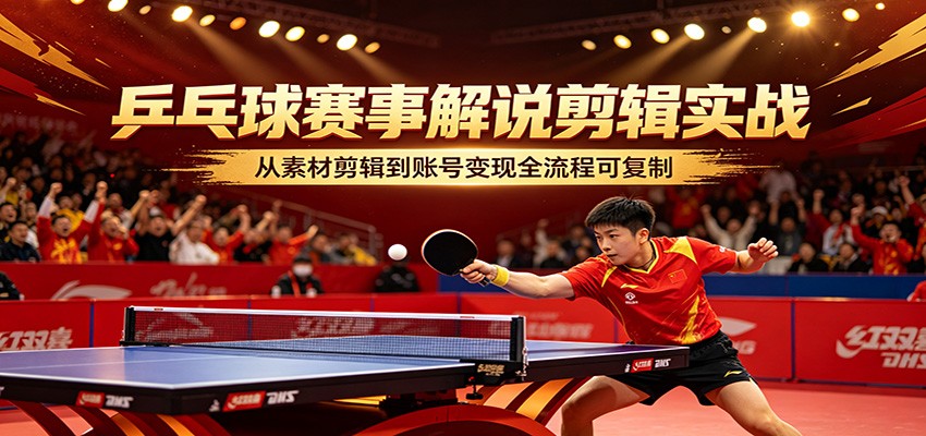 乒乓球赛事解说剪辑实战，从素材剪辑到账号变现全流程可复制-元界