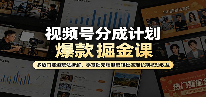 视频号分成计划爆款掘金课：多热门赛道玩法拆解，零基础无脑混剪轻松实现长期被动收益-元界