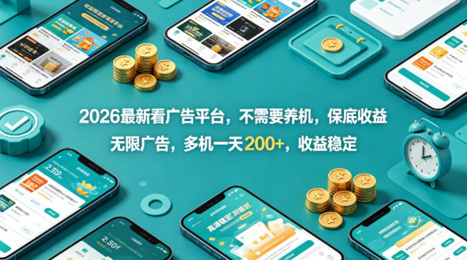 2026最新看广告平台，不需要养机，保底收益，无限广告，多机一天200+，收益稳定【揭秘】-元界