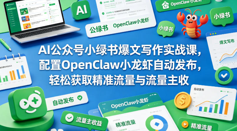 AI公众号小绿书爆文写作实战课，配置OpenClaw小龙虾自动发布，轻松获取精准流量与流量主收益-元界