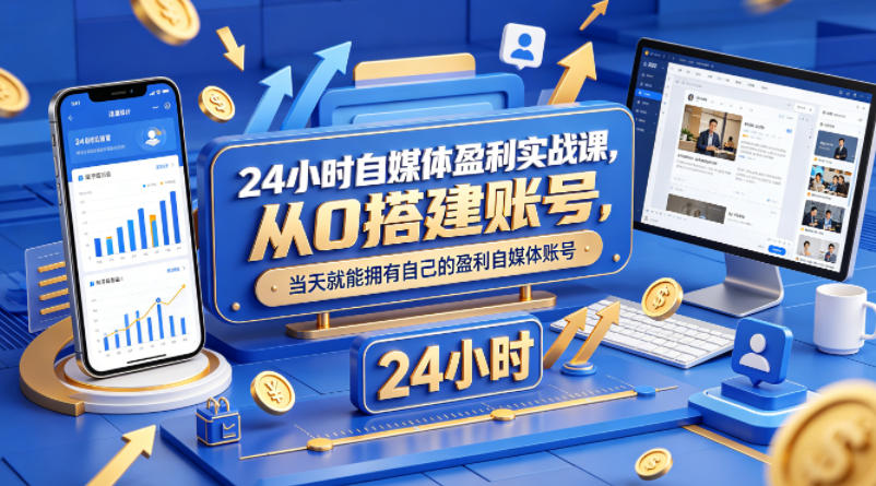 24小时自媒体盈利实战课，从0搭建账号，当天就能拥有自己的盈利自媒体账号-元界