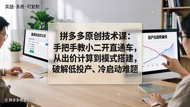 拼多多原创技术课：手把手教小二开直通车，从出价计算到模式搭建，破解低投产、冷启动难题-元界