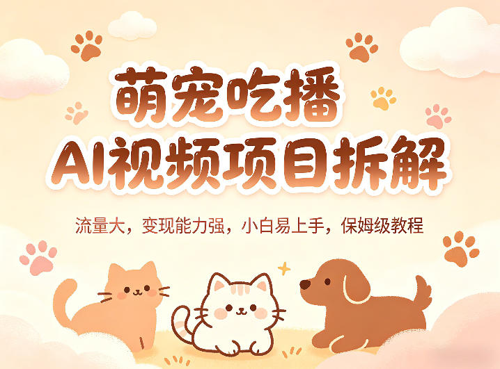 萌宠吃播AI视频项目拆解，流量大，变现能力强，小白易上手，保姆级教程-元界