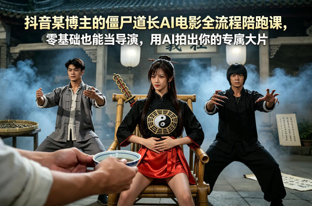 抖音某博主的僵尸道长AI电影全流程陪跑课，零基础也能当导演，用AI拍出你的专属大片-元界