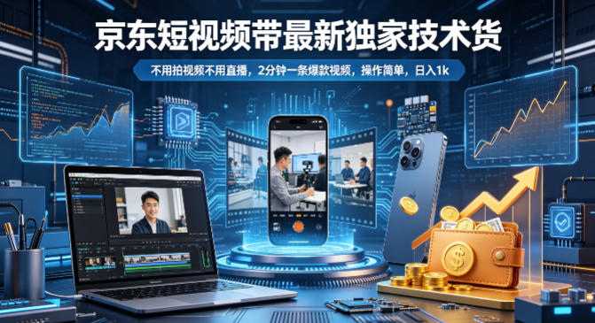 京东短视频带货最新独家技术，不用拍视频不用直播，2分钟一条爆款视频，操作简单，日入1k+【揭秘】-元界