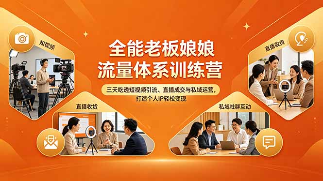 全能老板娘流量体系训练营，三天吃透短视频引流、直播成交与私域运营，打造个人IP轻松变现-元界