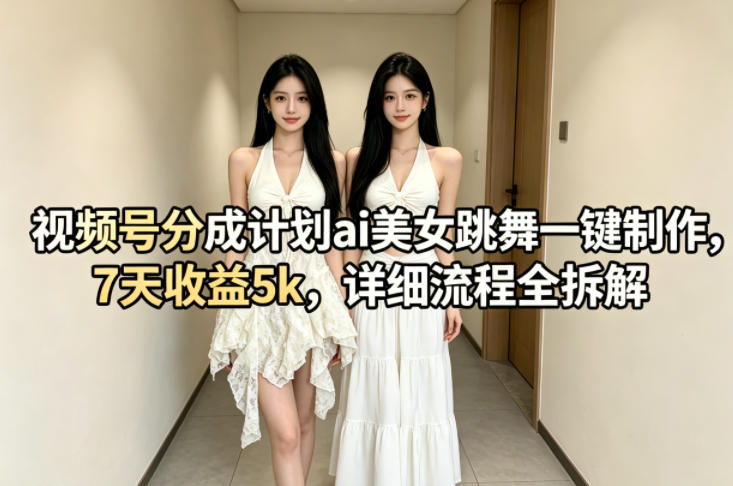 视频号分成计划ai美女跳舞一键制作，7天收益5k，详细流程全拆解-元界