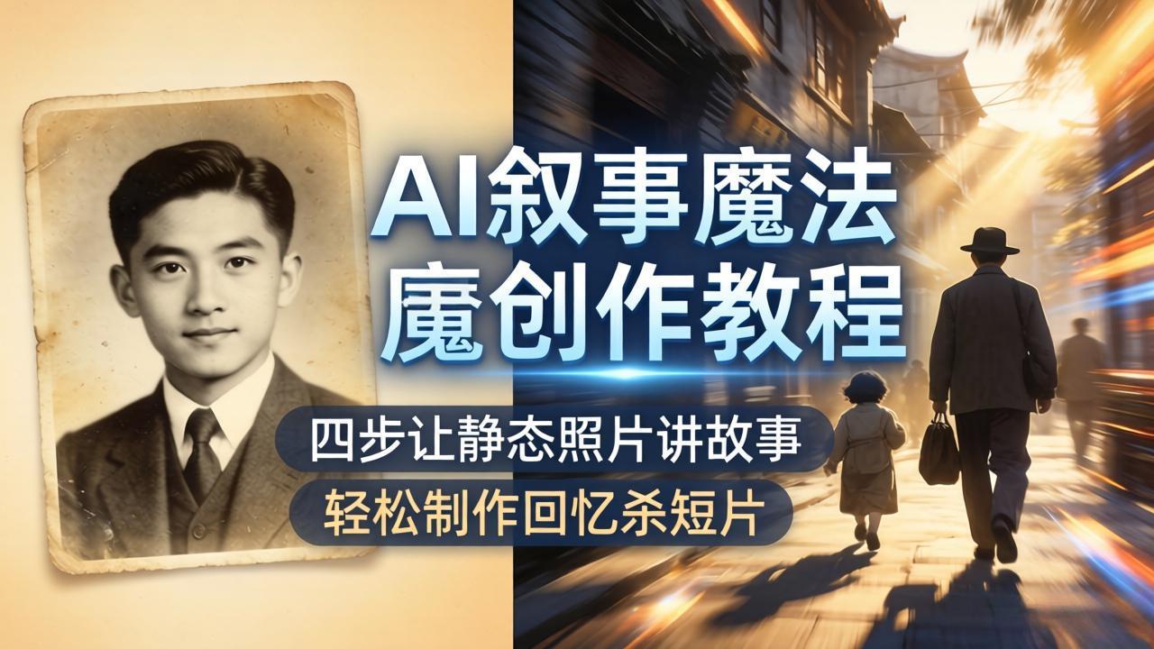 AI叙事魔法创作教程，四步让静态照片讲故事，老照片修复加动态特效，轻松制作回忆杀短片-元界