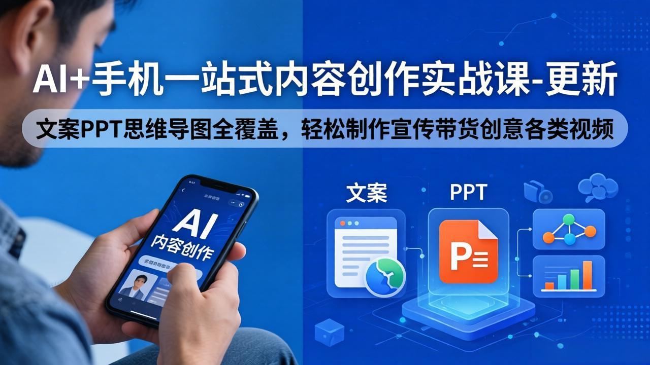 AI+手机一站式内容创作实战课-更新，文案PPT思维导图全覆盖，轻松制作宣传带货创意各类视频-元界