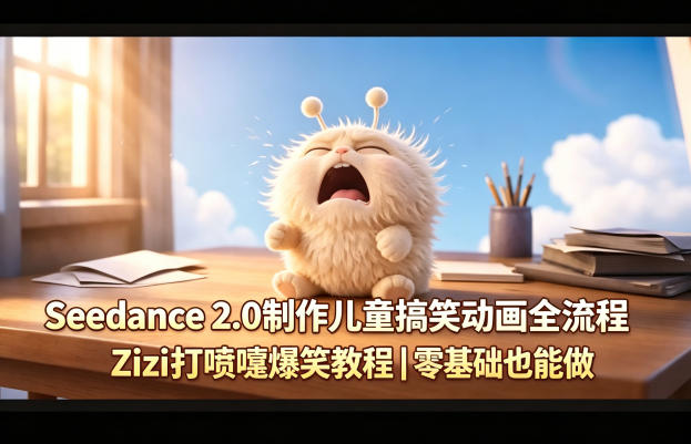Seedance 2.0制作儿童搞笑动画全流程Zizi打喷嚏爆笑教程｜零基础也能做-元界