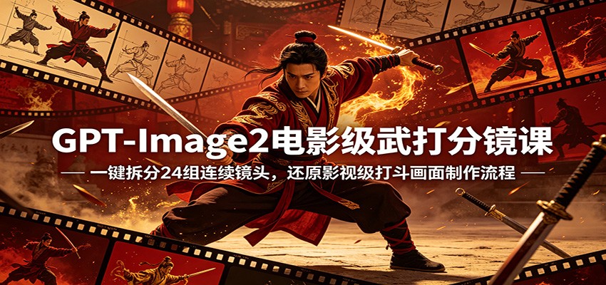 GPT-Image2电影级武打分镜课：一键拆分24组连续镜头，还原影视级打斗画面制作流程-元界
