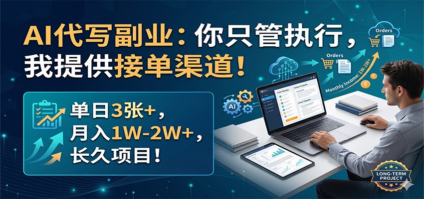 AI代写副业：你只管执行，我提供接单渠道！单日3张+，月入1W-2W+，长久项目-元界