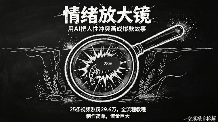 AI制作“情绪放大镜“视频，25条视频涨粉29.6W粉，流量巨大，制作简单，全流程教程-元界