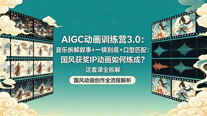 AIGC动画训练营3.0：音乐拆解叙事+一镜到底+口型匹配：国风获奖IP动画如何炼成？这套课全拆解-元界