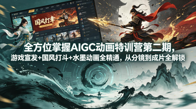 全方位掌握AIGC动画特训营第二期，游戏宣发+国风打斗+水墨动画全精通，从分镜到成片全解锁-元界