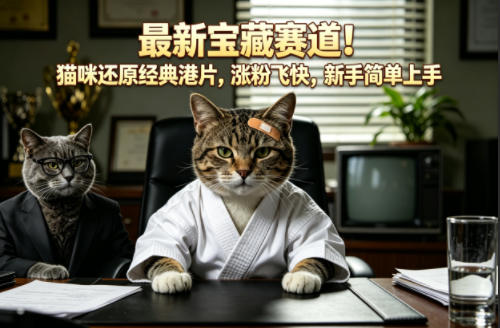 最新宝藏赛道！猫咪还原经典港片，涨粉飞快，新手简单上手-元界