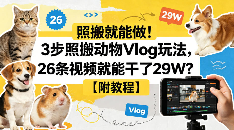照搬就能做！3步照搬动物Vlog玩法，26条视频就能干了29W？【附教程】【赠coze一键生成工作流】-元界