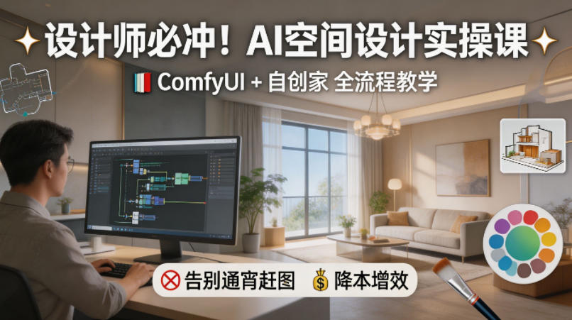 设计师必冲！AI空间设计实操课，ComfyUI+自创家全教学，告别通宵赶图，降本增效-元界