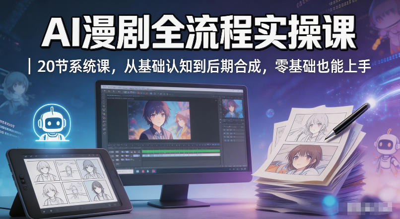 AI漫剧全流程实操课｜20节系统课，从基础认知到后期合成，零基础也能上手-元界