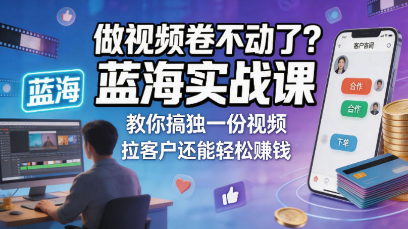 做视频卷不动了？蓝海实战课教你搞独一份视频，拉客户还能轻松賺钱！【原创双语字幕】-元界