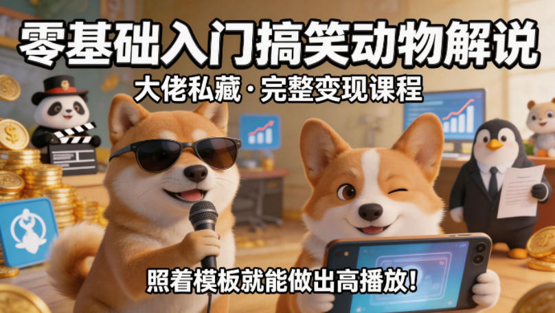零基础入门搞笑动物解说，大佬私藏完整变现课程，照着模板就能做出高播放-元界