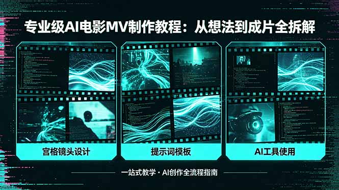 专业级AI电影MV制作教程，从想法到成片全拆解，宫格镜头+提示词模板+AI工具一站式教学-元界